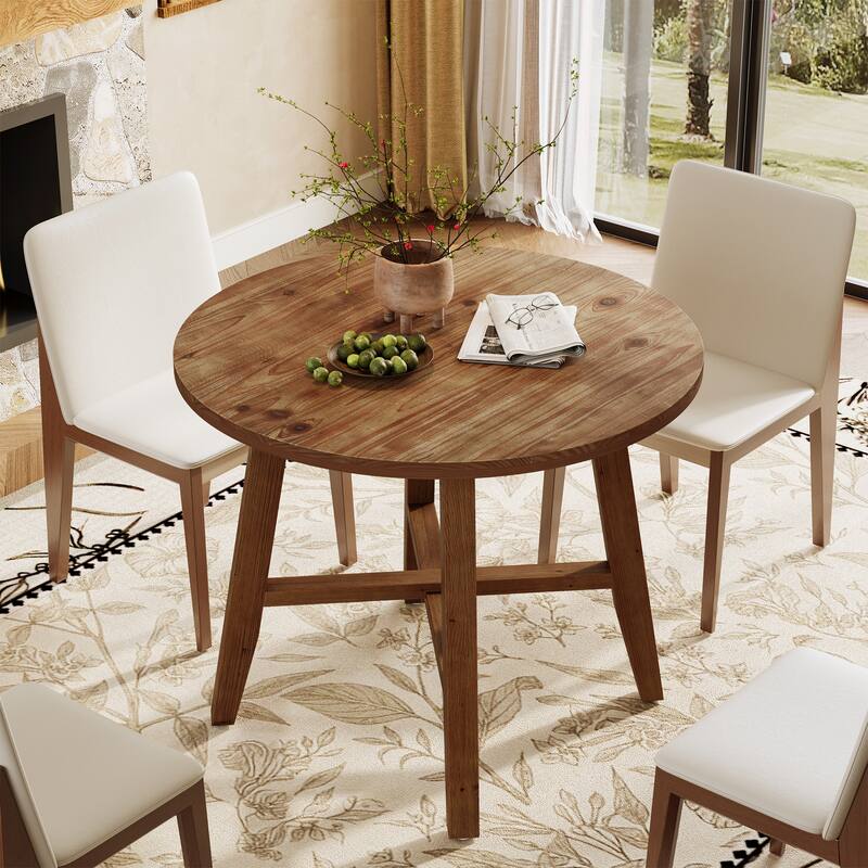 Farmhouse Small Round Dining Table Solid Wood Kitchen Table for 2