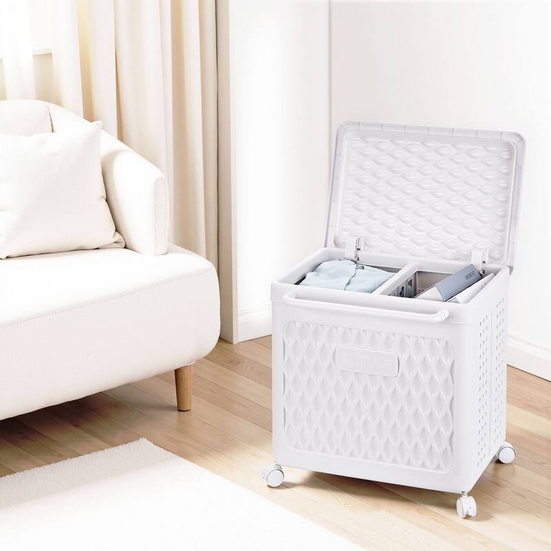 VECELO Laundry Basket White Plastic Portable Sundries Storage Box Laundry Room Dorm Supermarket Clothes Basket