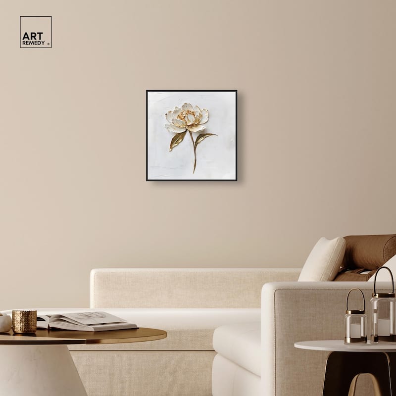 Simple Golden Peonie Canvas by Art Remedy