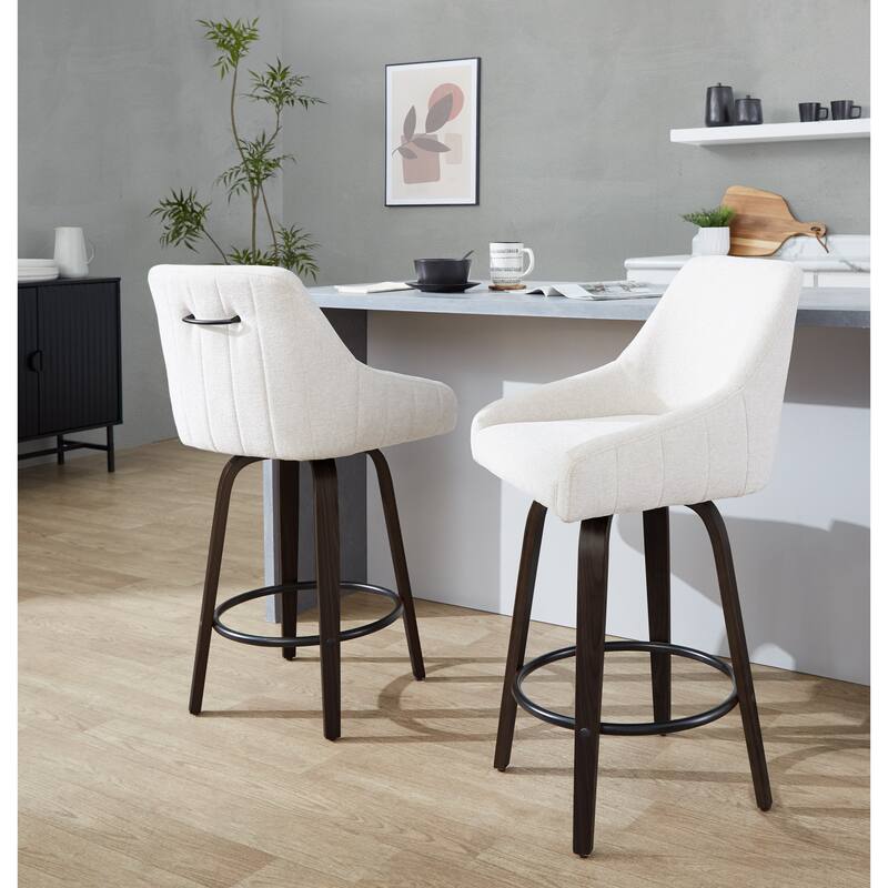The Gray Barn Hadley 26" Fixed-Height Upholstered Counter Stool with Bent Wood Legs & Round Footrest (Set of 2)