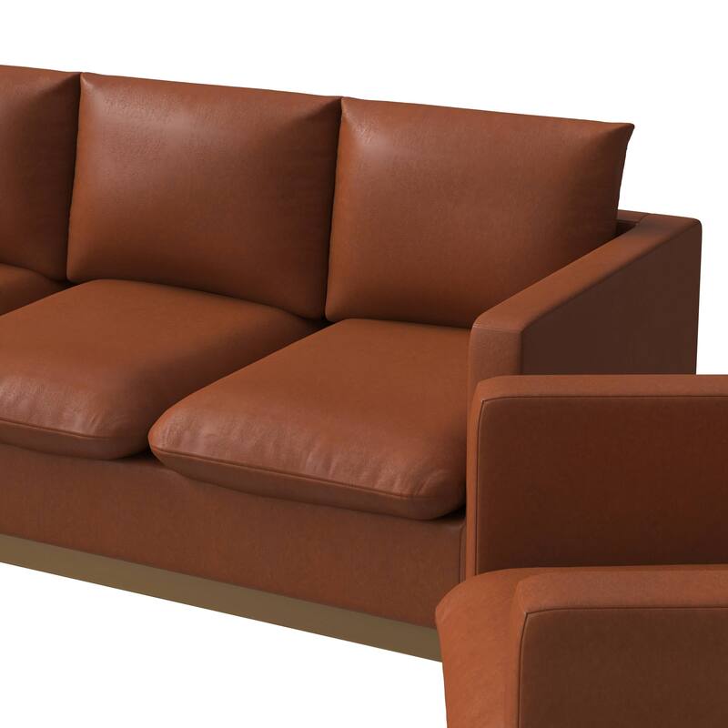 3-Piece Executive Leather Sofa Set with Brushed Gold Stainless Steel Base