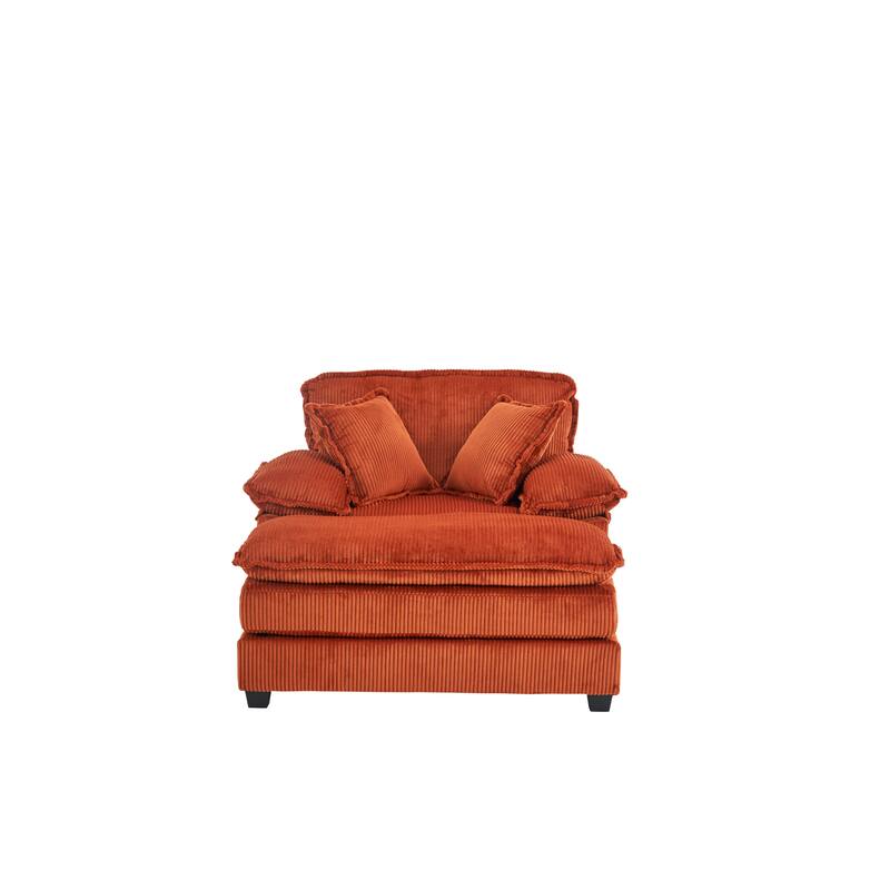 Corduroy Single Sofa Sets with Ottoman and 2 Toss Pillows, Deep Seat Design