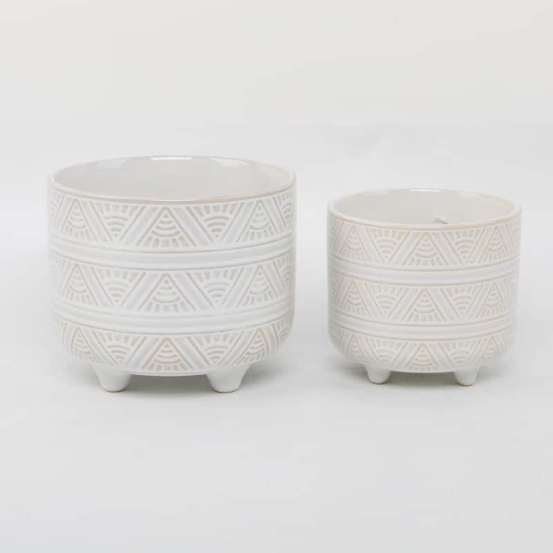 6" & 4.75" Sunrise Footed Ceramic Planter Set of 2