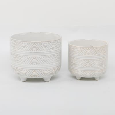 6" & 4.75" Sunrise Footed Ceramic Planter Set of 2