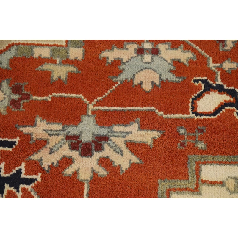 Hand Knotted Oriental 100% Wool Carpet Traditional Medallion Oranges & Rust Heriz (serapi) Area Rug - 11' 10'' X 9' 2''