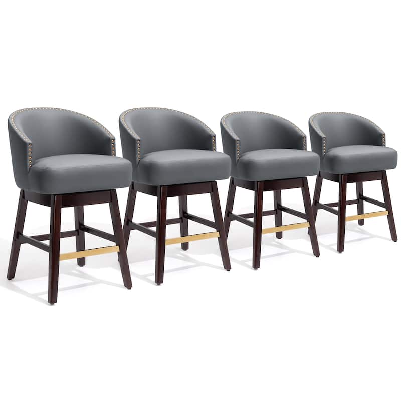 26.4"/31.9"H Height Upholstered Solid Wood Swivel Bar Stools - Set of 4 - Navy Blue - 4PC - Counter Height