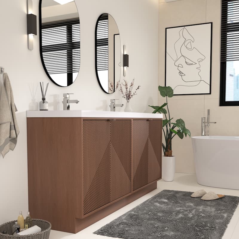 Milano 72" Freestanding Bathroom Vanity with Double White Sink