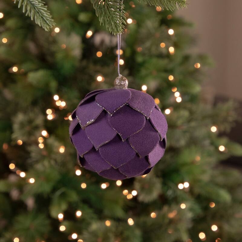 7" Purple Flower Glitter Petal Shatterproof Ball Christmas Ornament