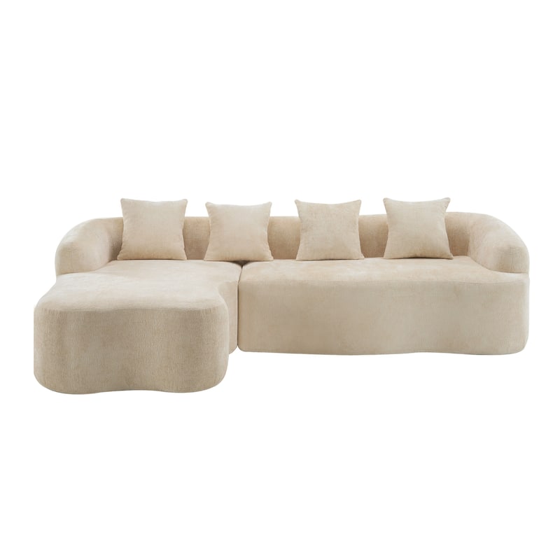 Full Compression L-Shape Sectional Sofa With Curved Chaise, Beige Modular Chenille Couch,High-Density