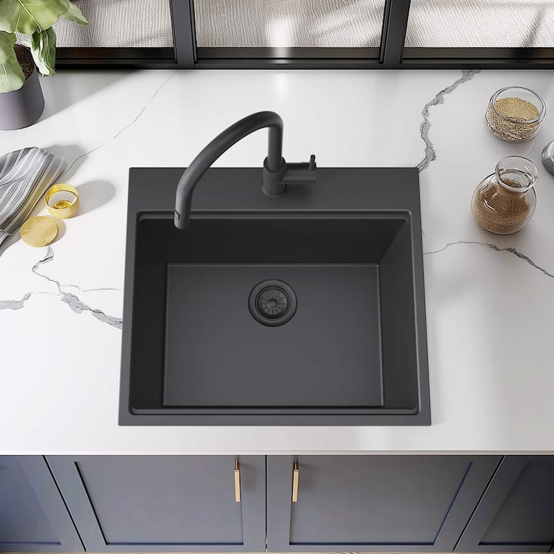 25" Top-Mount Workstation Single Bowl Quartz Kitchen Sink