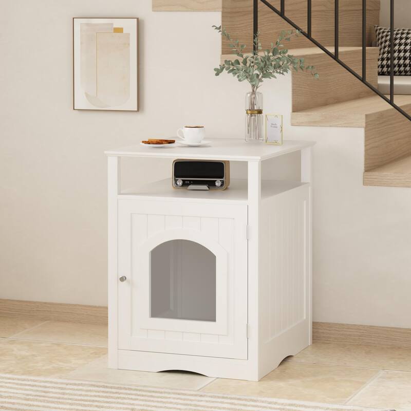 Cat Litter Box Enclosure Furniture, Wooden Cat House with Enclosed Cabinet, Hidden Litter Box Furniture with Storage Shelf