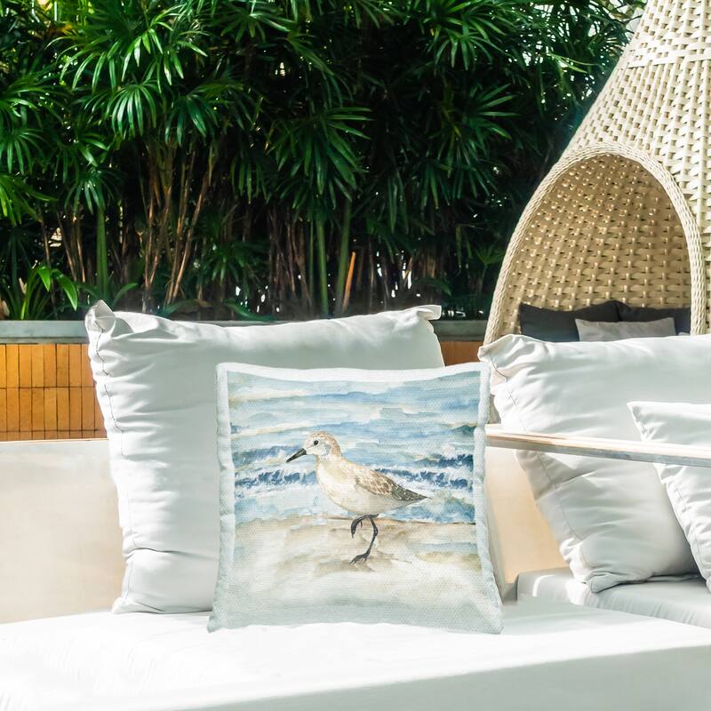 Stupell Balancing Sandpiper on Shore Printed Outdoor Throw Pillow Design by Nan
