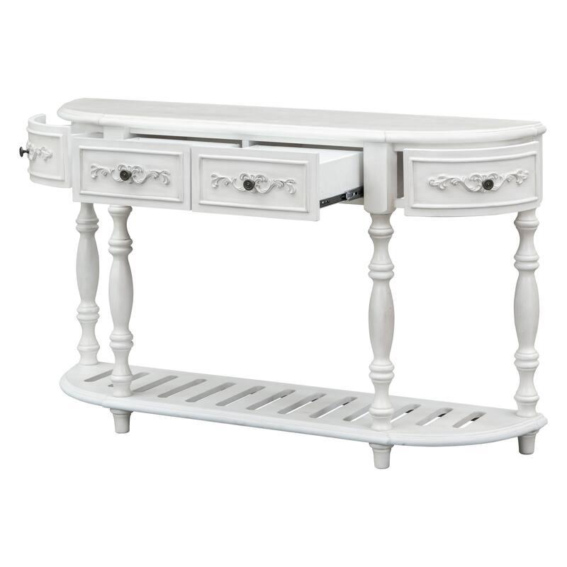 Modern Curved Console Table with 4 Drawers and 1 Shelf