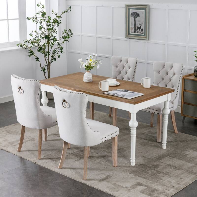 Modern/Contemporary Linen Dining Chair with Solid Wood Legs（Set of 2）