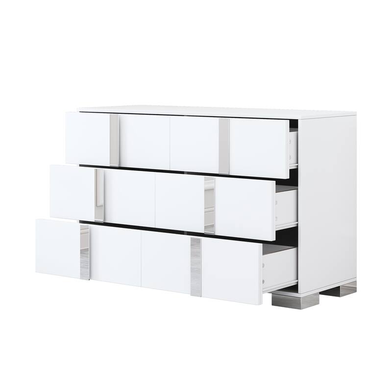 Roomfitters Elegant Modern Storage Cabinet with Metal Foot, Mirrored 6-Compartment Cabinet for Bedroom Living Room, White