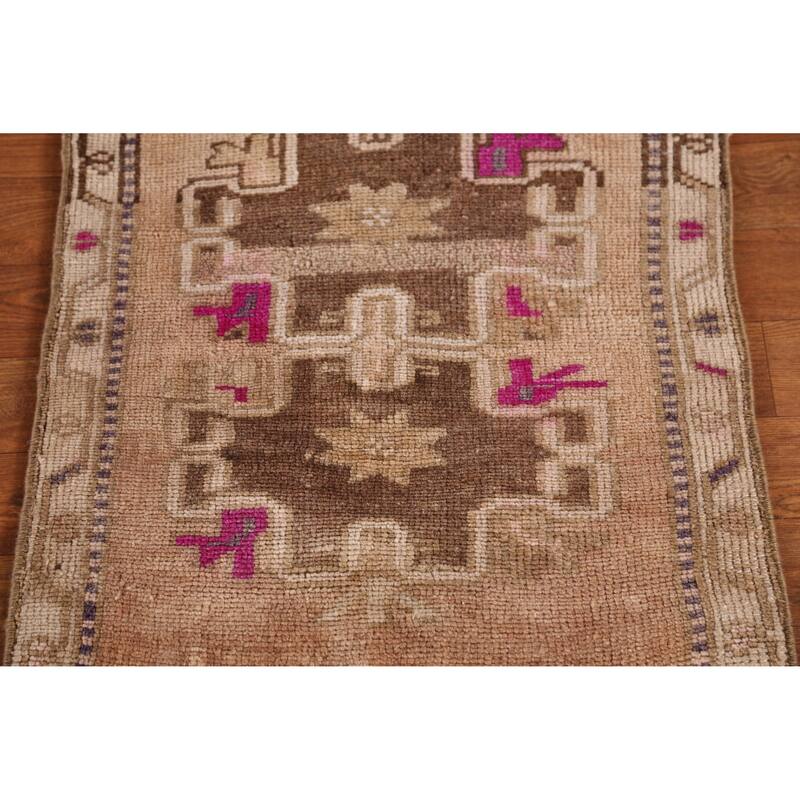 Hand Knotted Oriental 100% Wool Carpet Transitional Tribal Beige & Ivories Anatolian Area Rug - 2' 6'' X 1' 10''