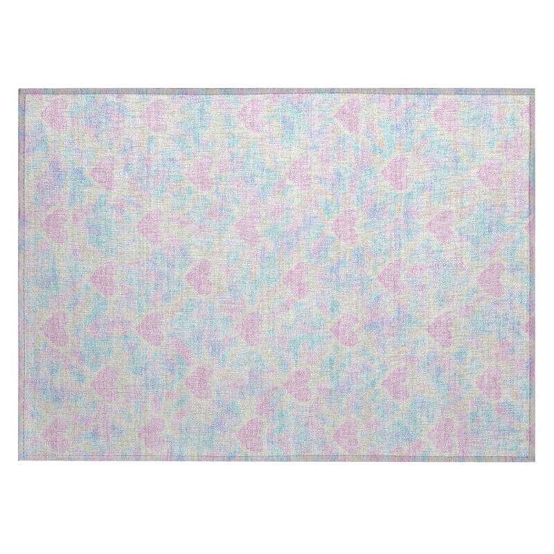 Machine Washable Indoor/ Outdoor Modern Hearts Chantille Rug