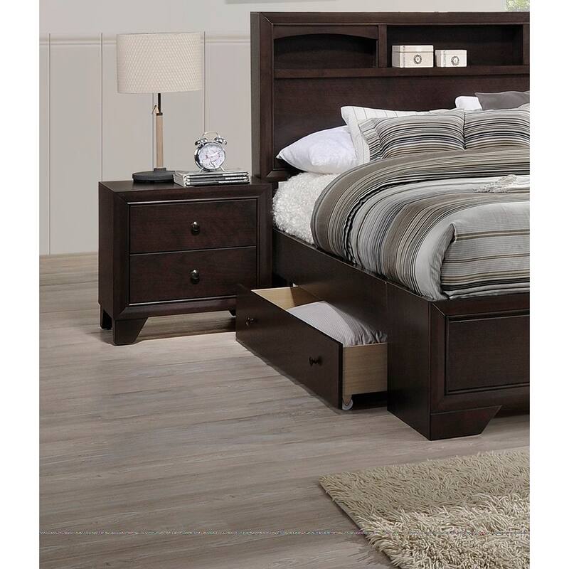Modern Brown Rubberwood Nightstand with Round Knob Handles