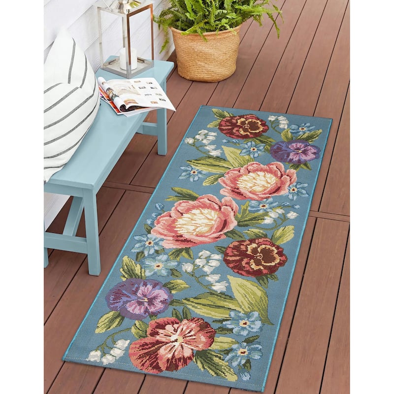 Liora Manne Esencia Secret Garden Indoor/Outdoor Mat - 1'11" x 4'11" - Aqua