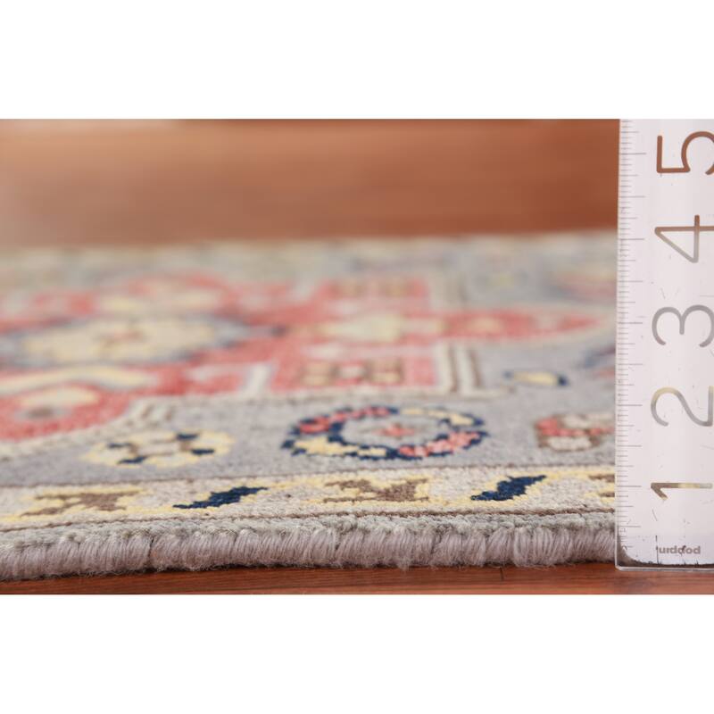 Hand Knotted Oriental 100% Wool Carpet Traditional Geometric Greys & Charcoal Heriz (serapi) Runner Rug - 7' 8'' X 2' 7''
