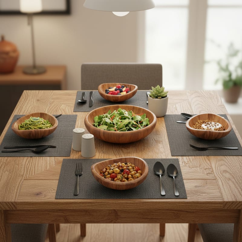 Nambe Set of 4 Butterfly Individual Acacia Wood Salad Bowls - 38 oz