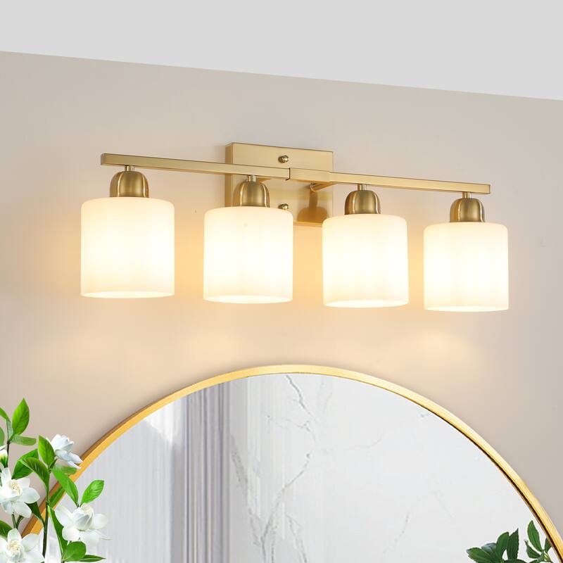 4-Light Gold Bathroom Vanity - Milky Frosted Glass - E26 Socket