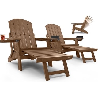 WINSOON Set of 2 HIPS Folding Adirondack Chair with Adjustable Backrest and Retractable Ottoman