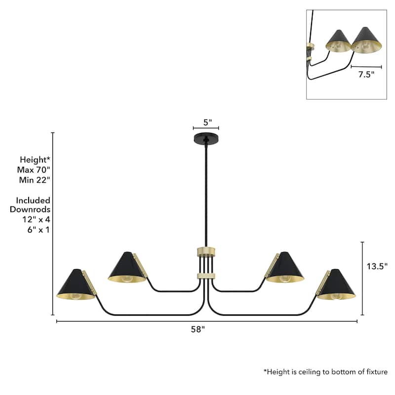 Hunter Grove Isle 4-Light Linear Chandelier - Dining Room, Kitchen Island - Mid-Century Modern, Minimalist