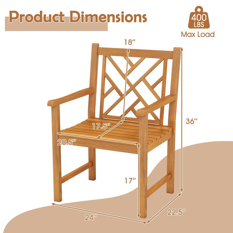 Set of 2 Natural Acacia Wood Patio Dining Chair with Slatted Seats, Ergonomic Back and Durable Frame