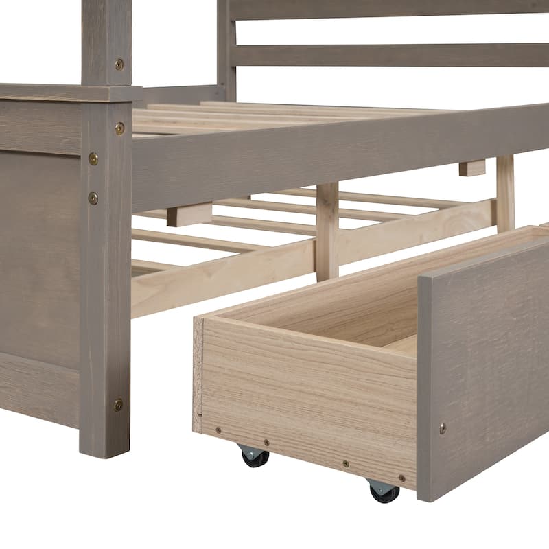 Wood Canopy Bed with Trundle Bed and two Drawers