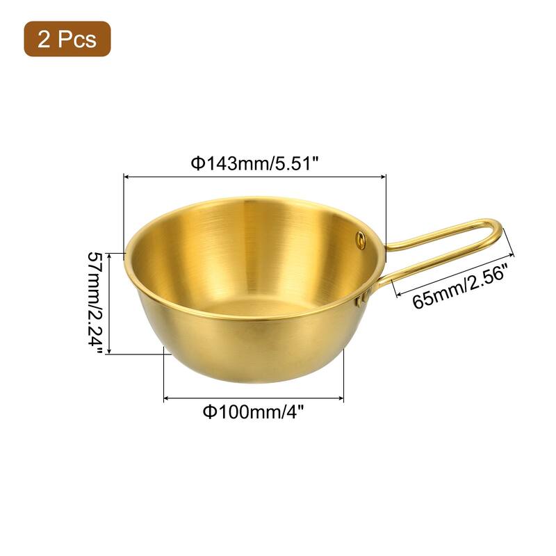 2 Pcs Korean Traditional Wine Bowls, Stainless Steel Rice Wine Cup - Gold - 5.63 Inch