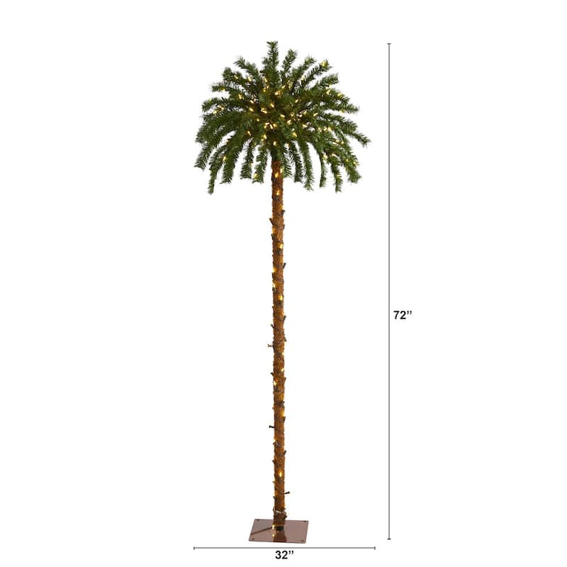 6' Pre-Lit Palm Artificial Christmas Tree, Warm Clear LED Lights - 6 Foot