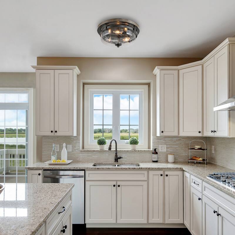 Modern Farmhouse 3-Light Drum Flush Mount Lights Glass Ceiling Light - D13.5"xH6.5"