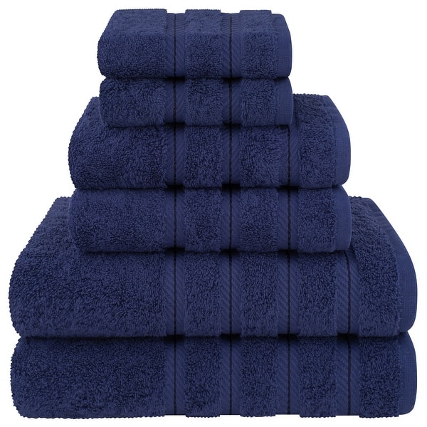 American Soft Linen Luxury 6 Piece Towel Set, 2 Bath Towels 2 Hand Towels 2 Washcloths, 100% Cotton Turkish Towels for Bathroom - Navy Blue