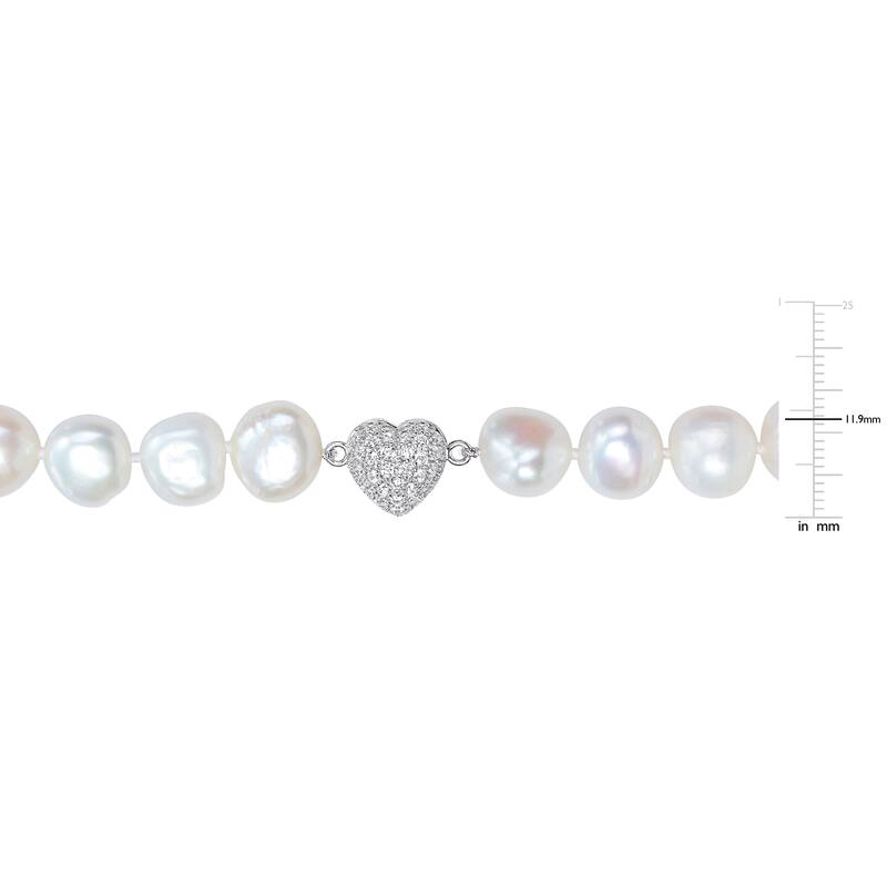 Miadora 11-12mm Cultured Freshwater Pearl Strand & Heart-Shape Cubic Zirconia Necklace - 18 in
