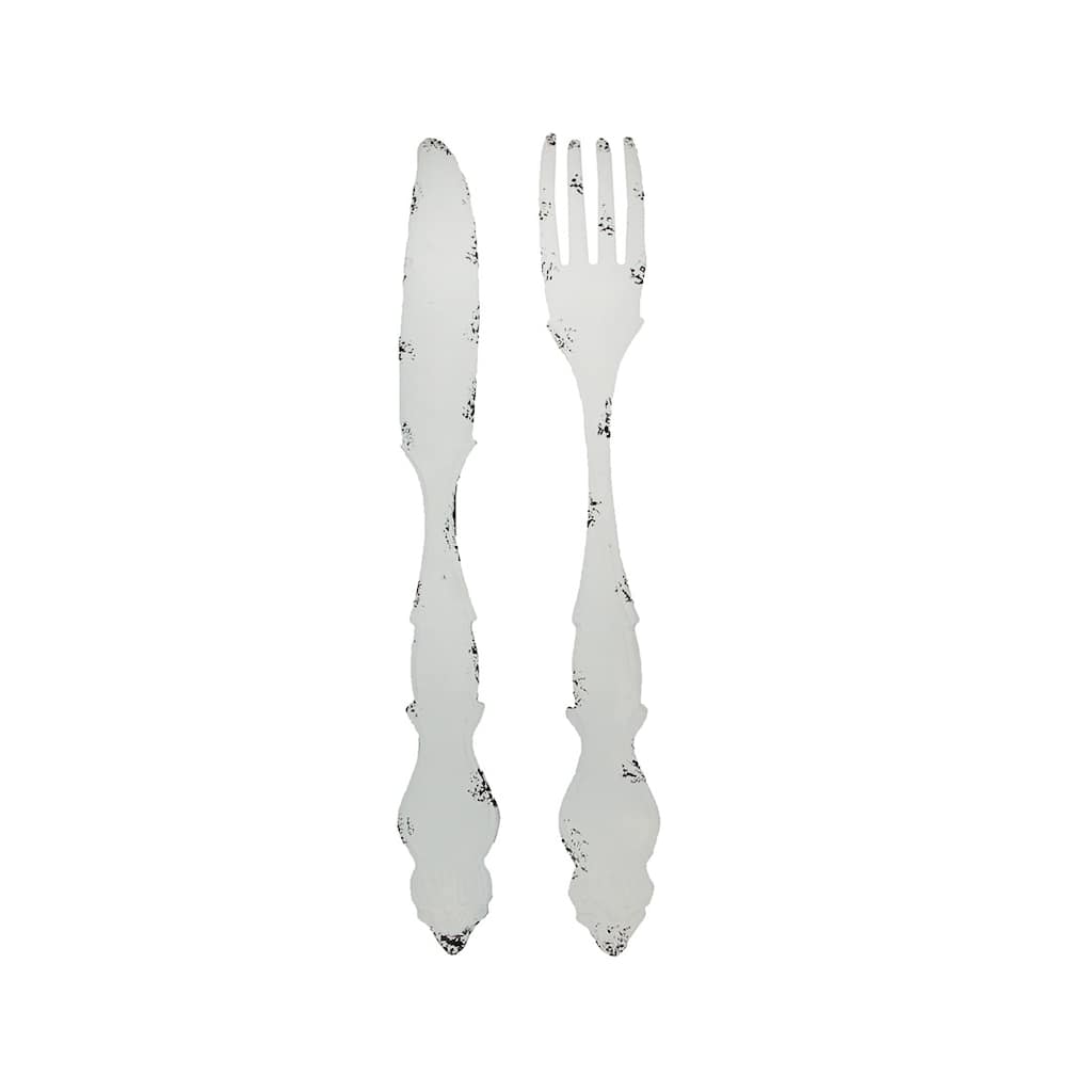 Zeckos 30 Inch White Metal Knife And Fork Wall Hangings (Set Of 2)