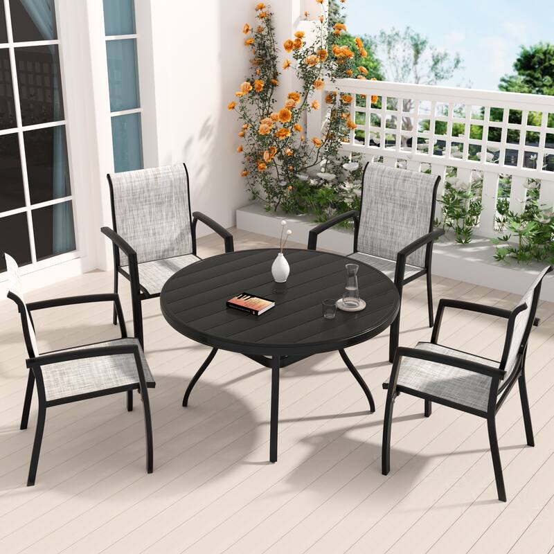 Garden Patio Chairs Set of 2, All Weather Metal Outdoor Dining Chairs , Garden, Poolsides, Black Color Frame