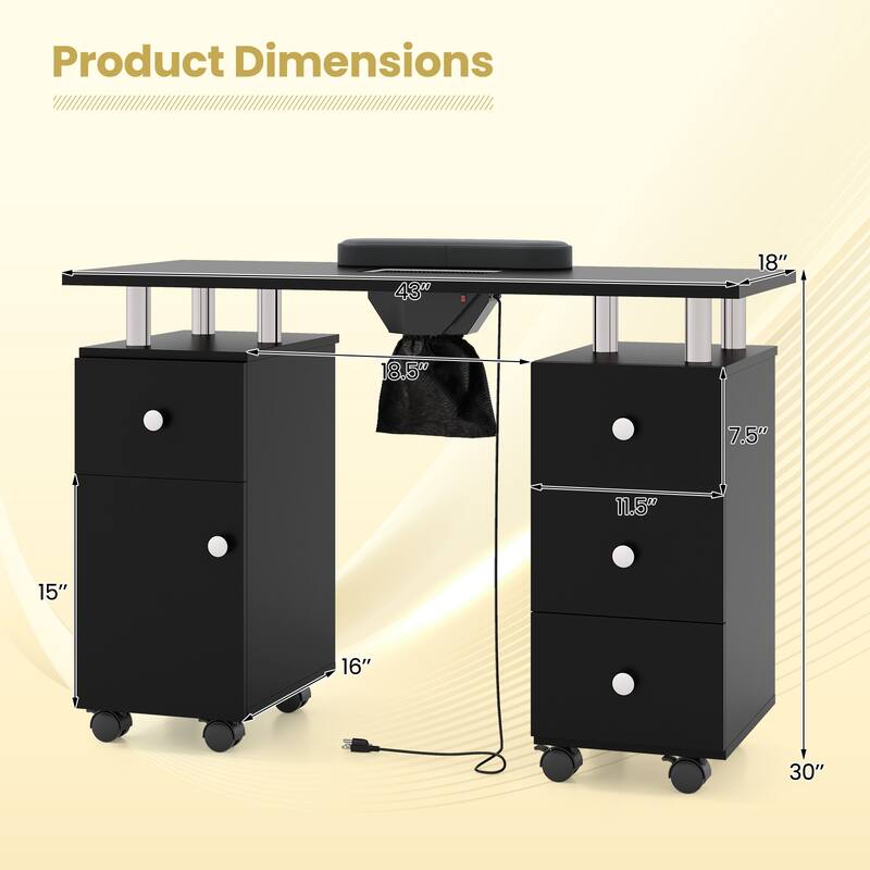 Gymax Manicure Table Nail Desk w/ Electric Dust Collector 3 Dust Bags