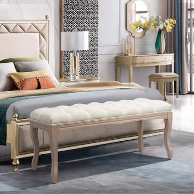 Wooden Tufted Upholstered Bed Bench Rectangular Ottoman