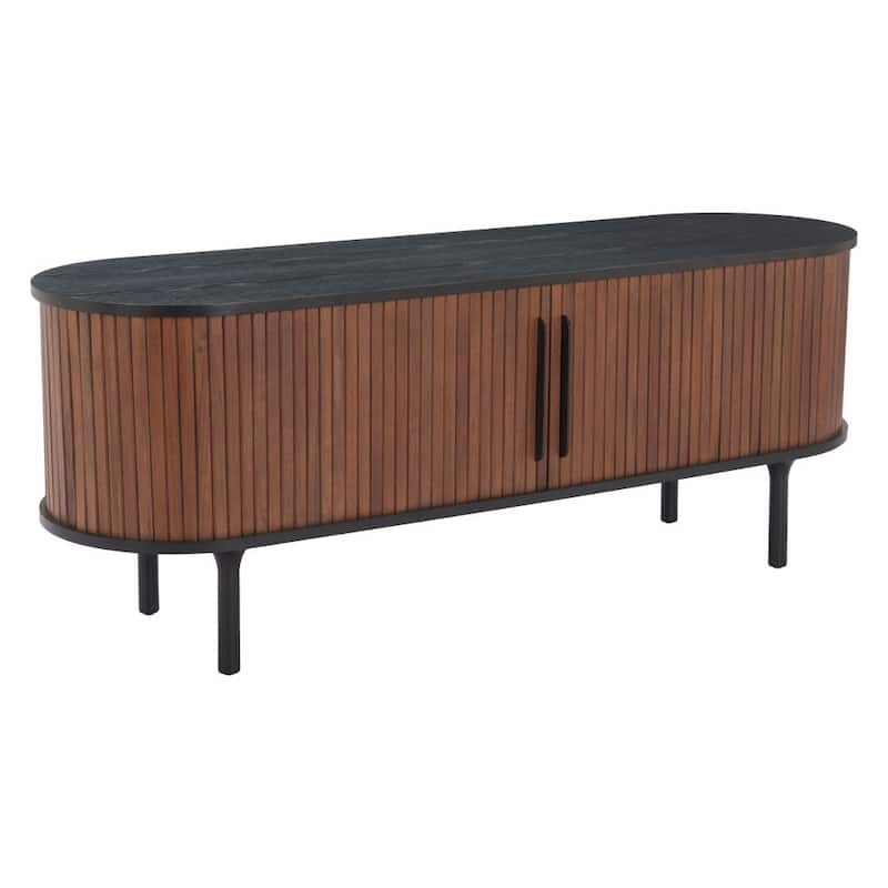 HomeRoots 60" Black And Walnut Wood Ribbed Texture Sideboard with Two Sliding Doors - 60.00 in. x 22.80 in. x 18.00 in.