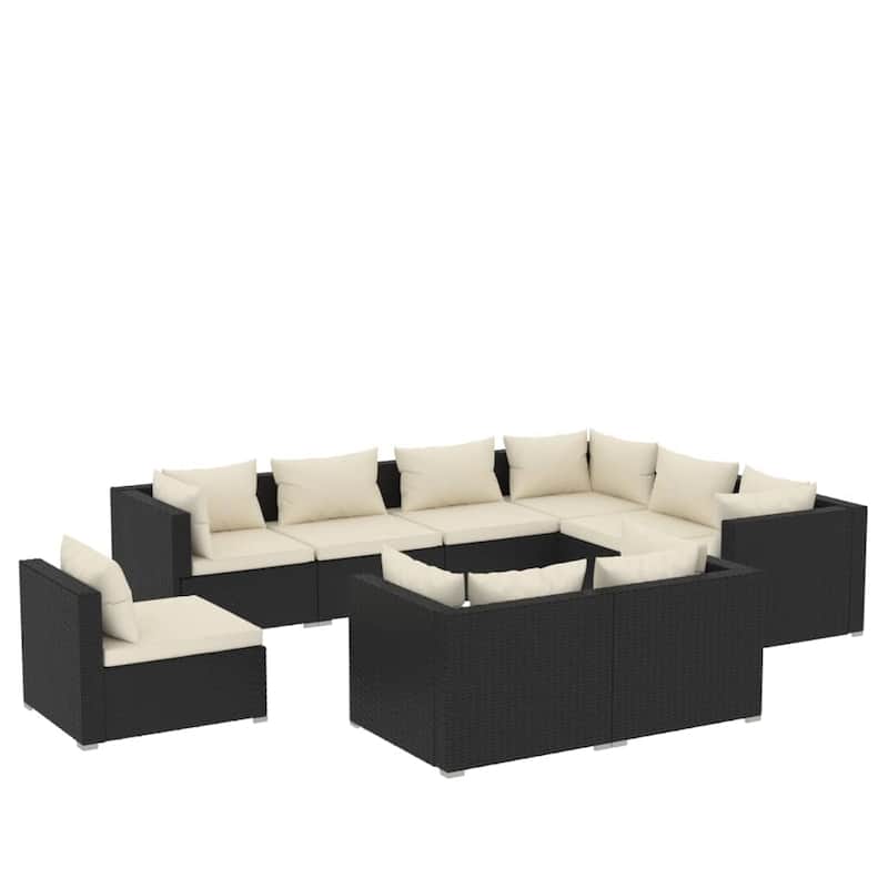 vidaXL Patio Lounge Set Outdoor Sectional Sofa Set Table Garden Poly Rattan - 27.6" x 27.6" x 23.8"