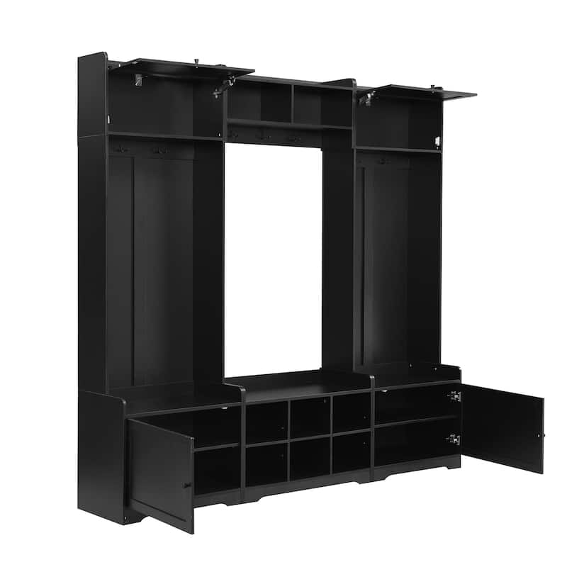 79.1'' Wide Modern Hall Tree with 8 Cubbies, 7 Coat Hooks & Adjustable Shelf