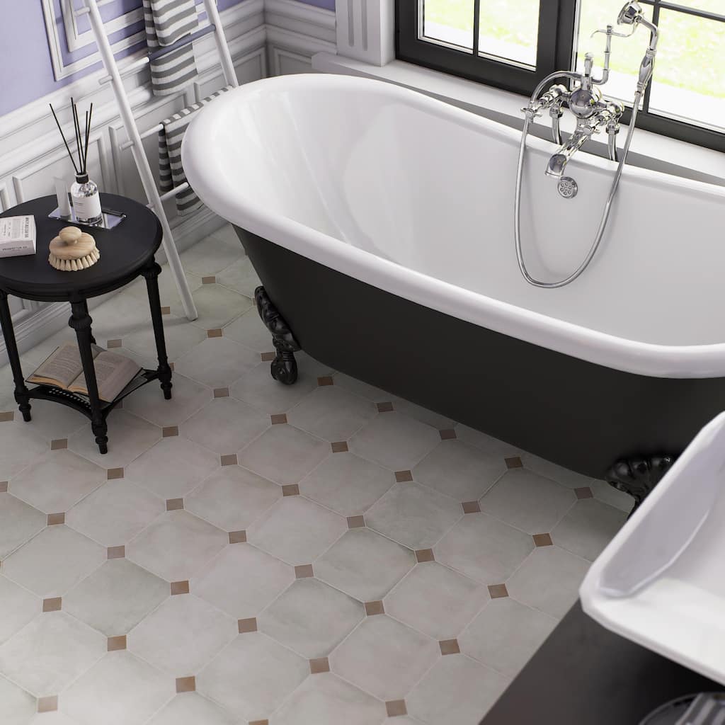 Merola Tile Laverton Octagon Nieve with Taco Arena 7-7/8" x 7-7/8" Porcelain Floor and Wall Tile
