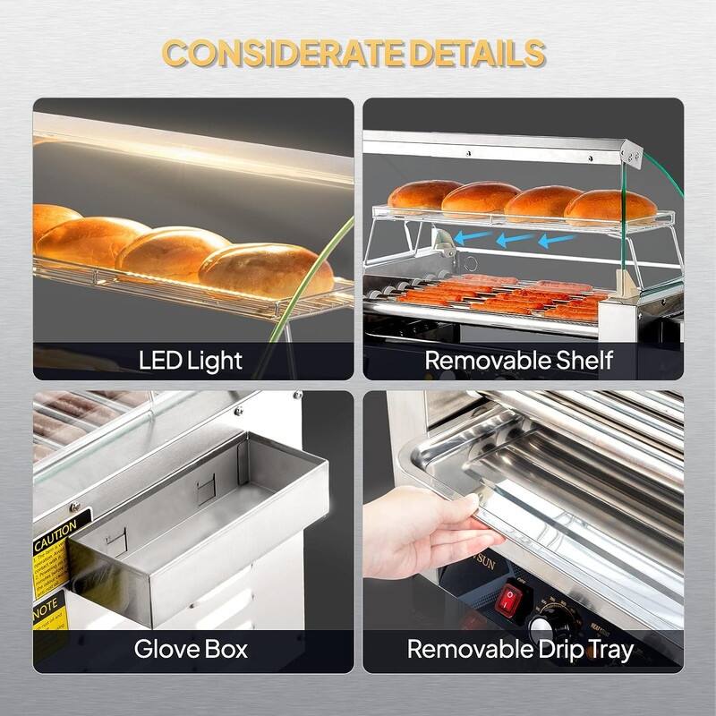 Electric Stainless-Steel Hot Dog Grill Cooker Machine