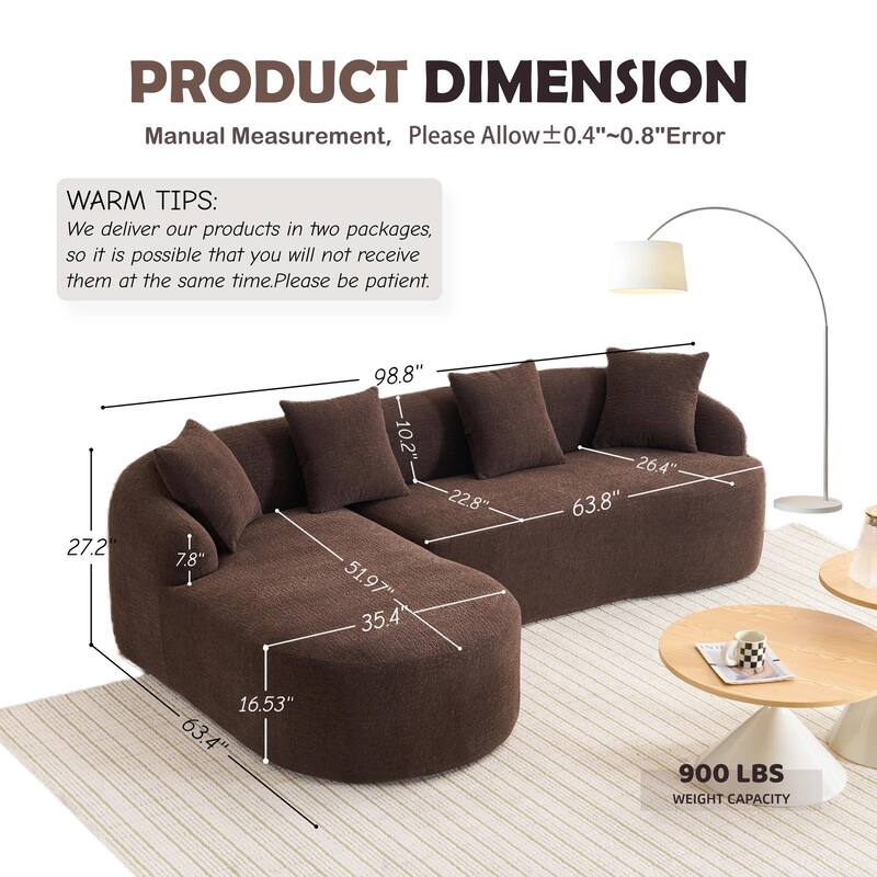 Full Compression Sponge L-Shape Sectional Sofa with Curved Chaise