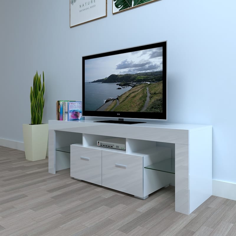 51" Household Decoration LED TV Cabinet with Two Drawers White