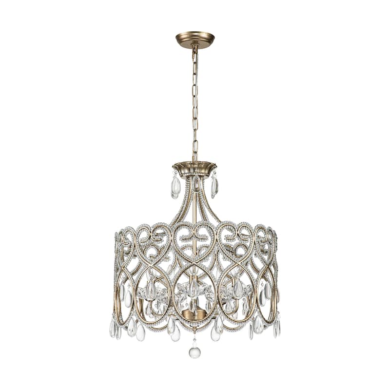 5-Light Mid-Century Modern Luxury Antique Distressed Drum Crystal Chandelier with Candle Accents