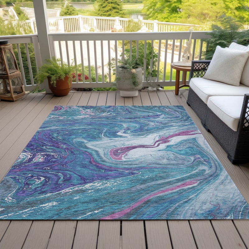 Machine Washable Indoor/ Outdoor Abstract Brushstroke Chantille Rug