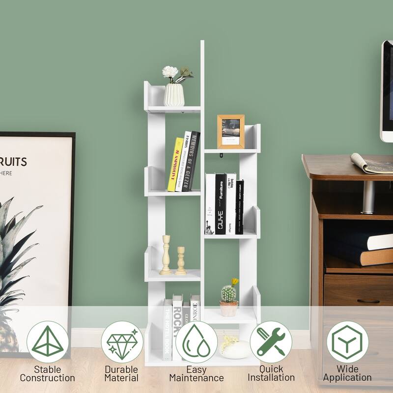 Gymax 8-Shelf Bookcase Modern Tree Bookshelf Storage Decor - 20''x 10'' x 57''