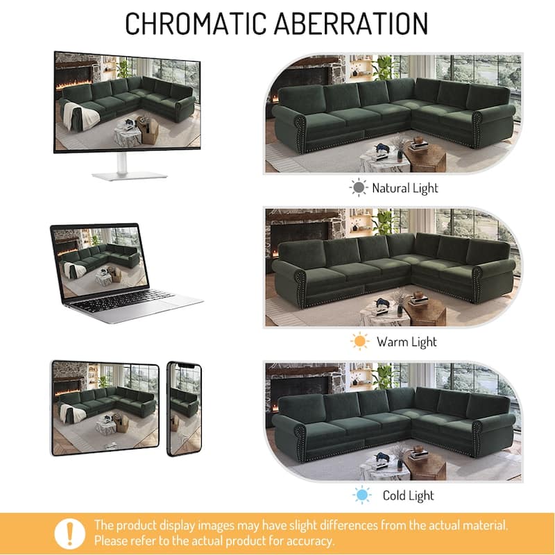 L-Shaped Sectional Sofa with Pull-Out Bed, Oversize Convertible Sleeper Sofa with Rolled Arms, Chenille Upholstery
